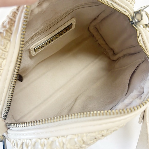 ANTIK KRAFT Cream Braided Crossbody Bag Faux Leather With Adjustable Strap - Picture 7 of 9